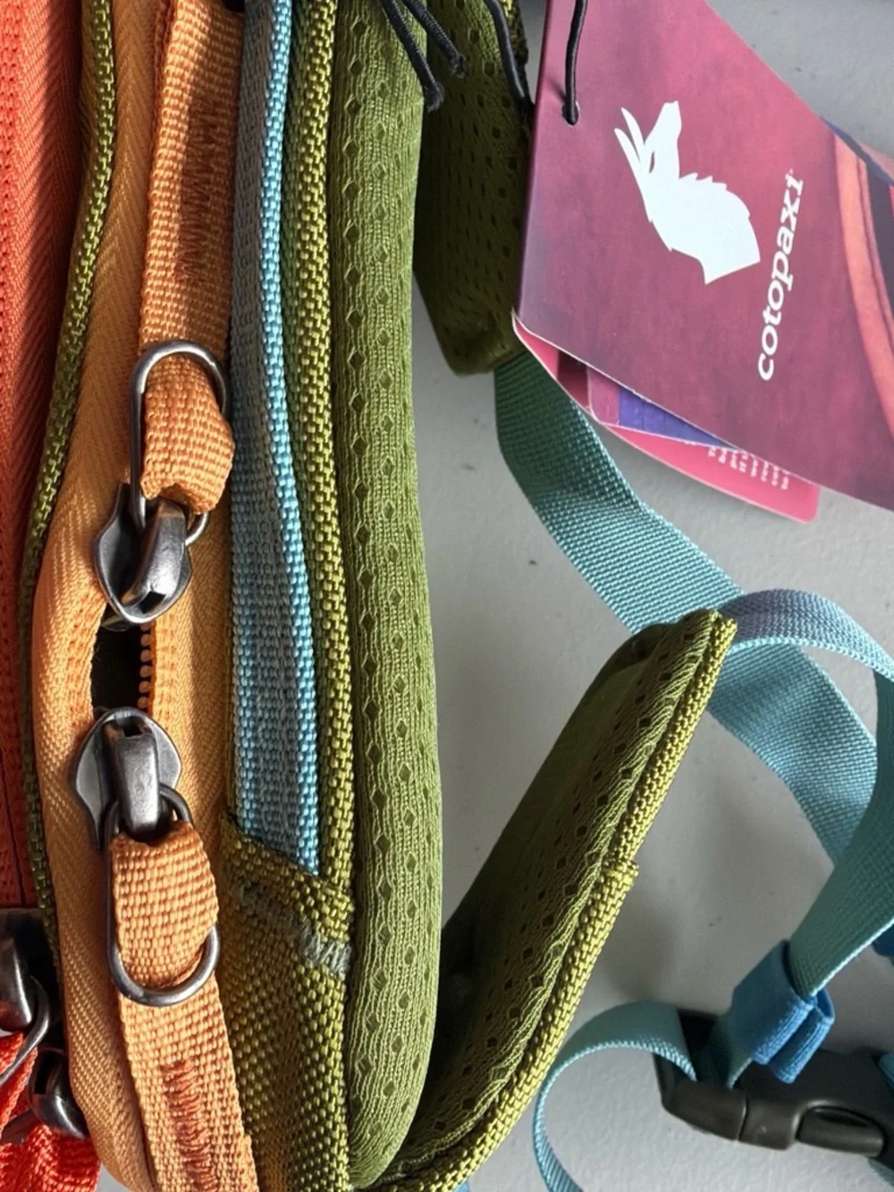 Light Blue Strap Olive Green Men’s Backpack Accent -